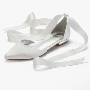 Elegant White Satin Ballet Flats